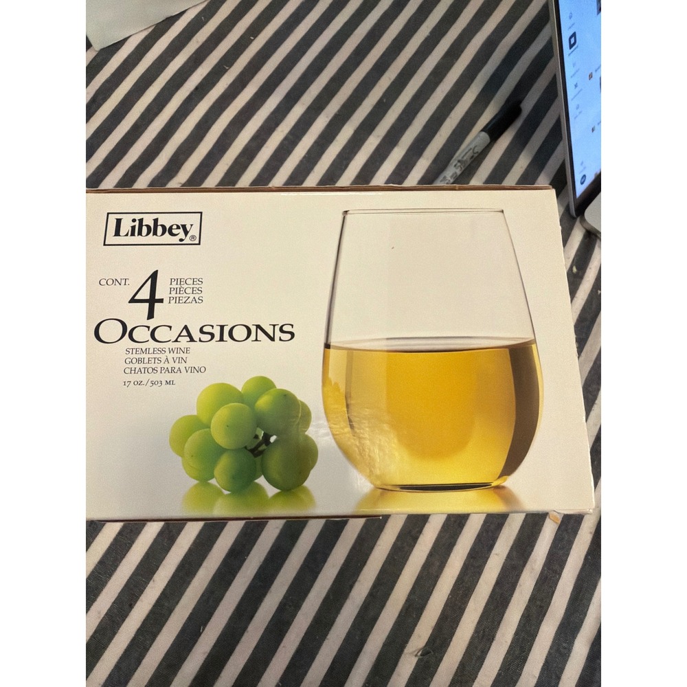 Libbey Occasions Stemless Wine Glasses 17oz‎ Clear Glass Set of 4 Made in USA